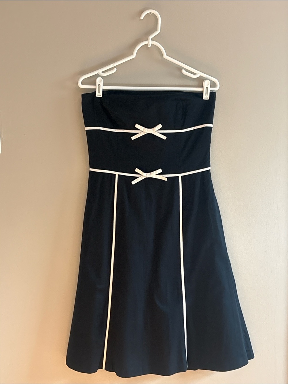 Ann Taylor Strapless Black Dress with White Trim and Bows (A-Line)